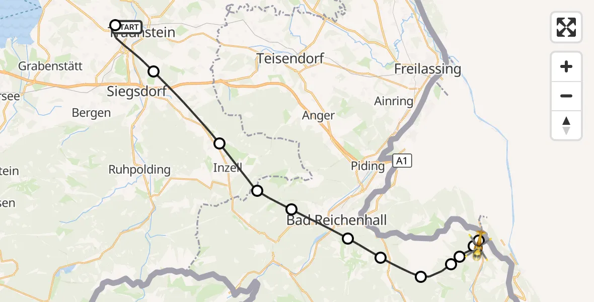 Flugroute Rettungshubschrauber Traunstein Hospital - Marktschellenberg, 05 Juli 2026, 11:09