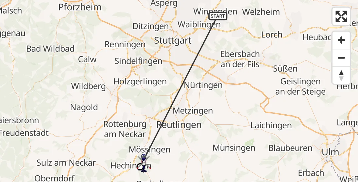 Flugroute Polizeihubschrauber Winnenden - Hechingen, 05 Juli 2026, 11:12