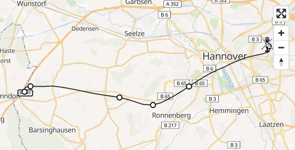 Flugroute Polizeihubschrauber Barsinghausen - Hannover Luftrettung Hubschrauberlandeplatz (Christoph 4), 05 Juli 2026, 11:13