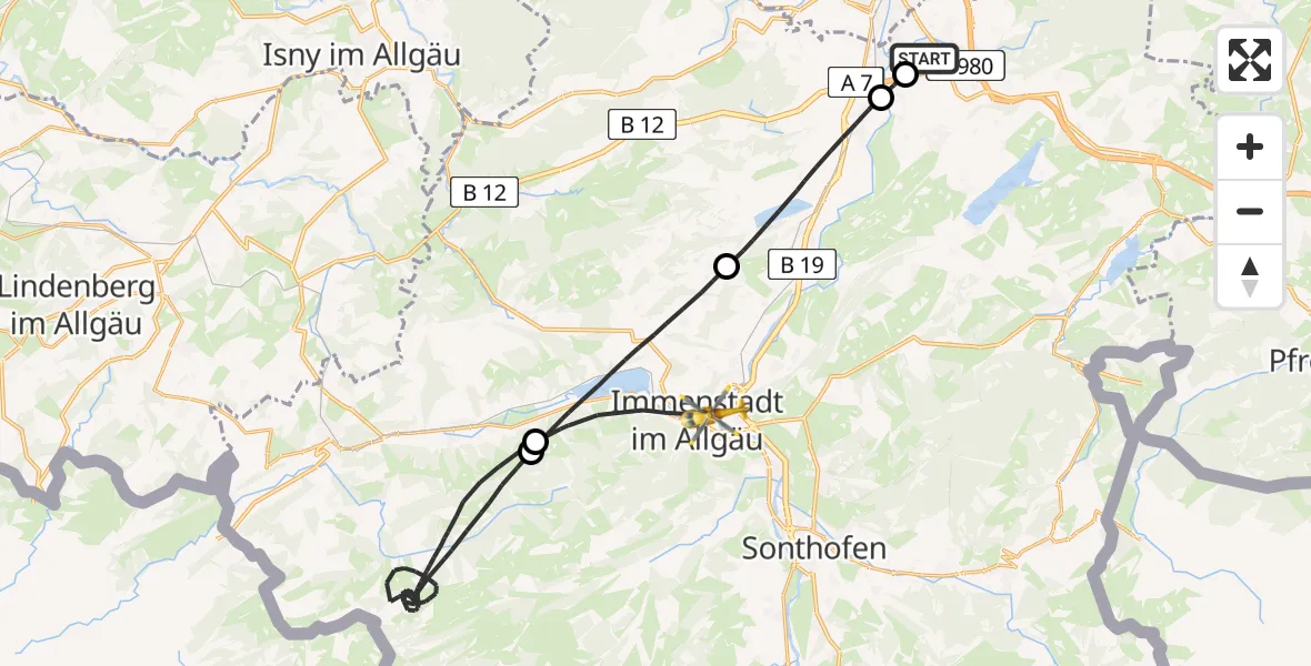 Flugroute Rettungshubschrauber Kempten-Durach Flugplatz - Immenstadt i.Allgäu, 05 Juli 2026, 11:16