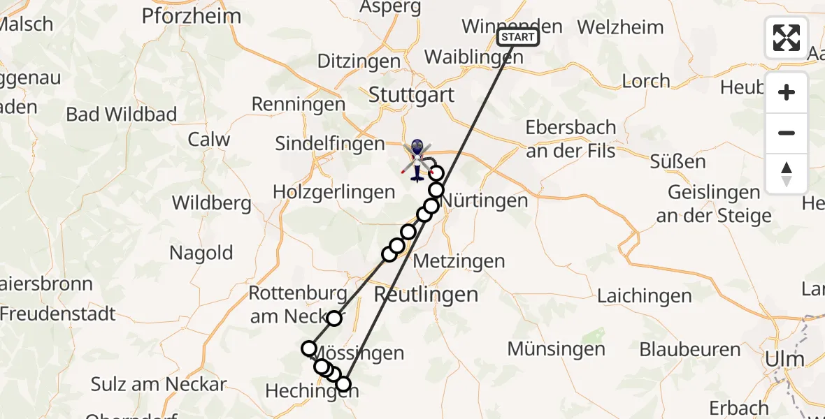 Flugroute Polizeihubschrauber Winnenden - Flughafen Stuttgart, 05 Juli 2026, 11:16