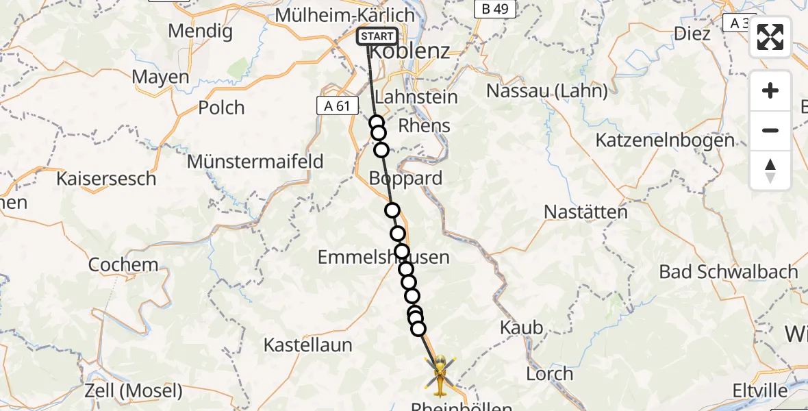 Flugroute Rettungshubschrauber Koblenz - Liebshausen, 05 Juli 2026, 11:23
