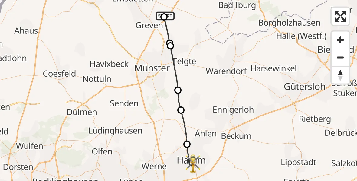 Flugroute Ambulanzhubschrauber Christoph  Westfalen-ADAC - Hamm, 05 Juli 2026, 11:24