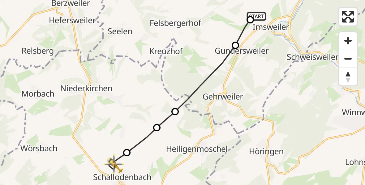 Flugroute Rettungshubschrauber Imsweiler UL - Schallodenbach, 05 Juli 2026, 11:29