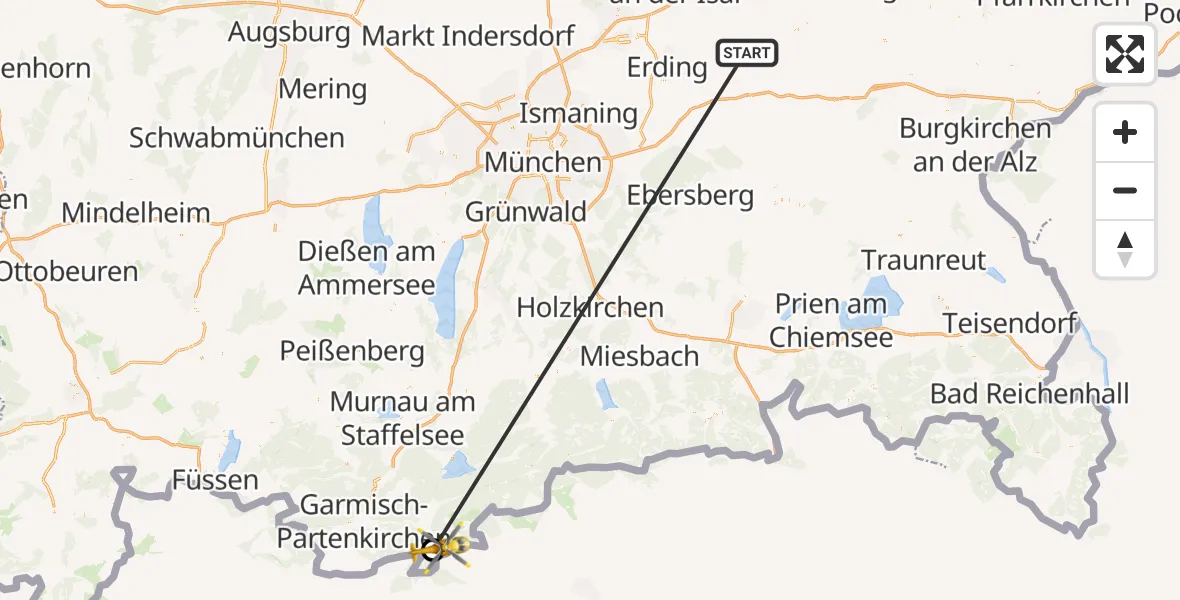 Flugroute Rettungshubschrauber Taufkirchen (Vils) - Mittenwald, 05 Juli 2026, 11:37