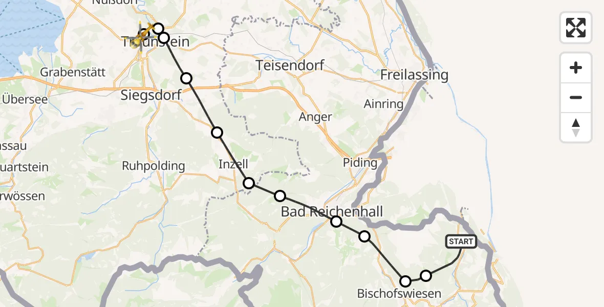 Flugroute Rettungshubschrauber Marktschellenberg - Traunstein Hospital, 05 Juli 2026, 11:40