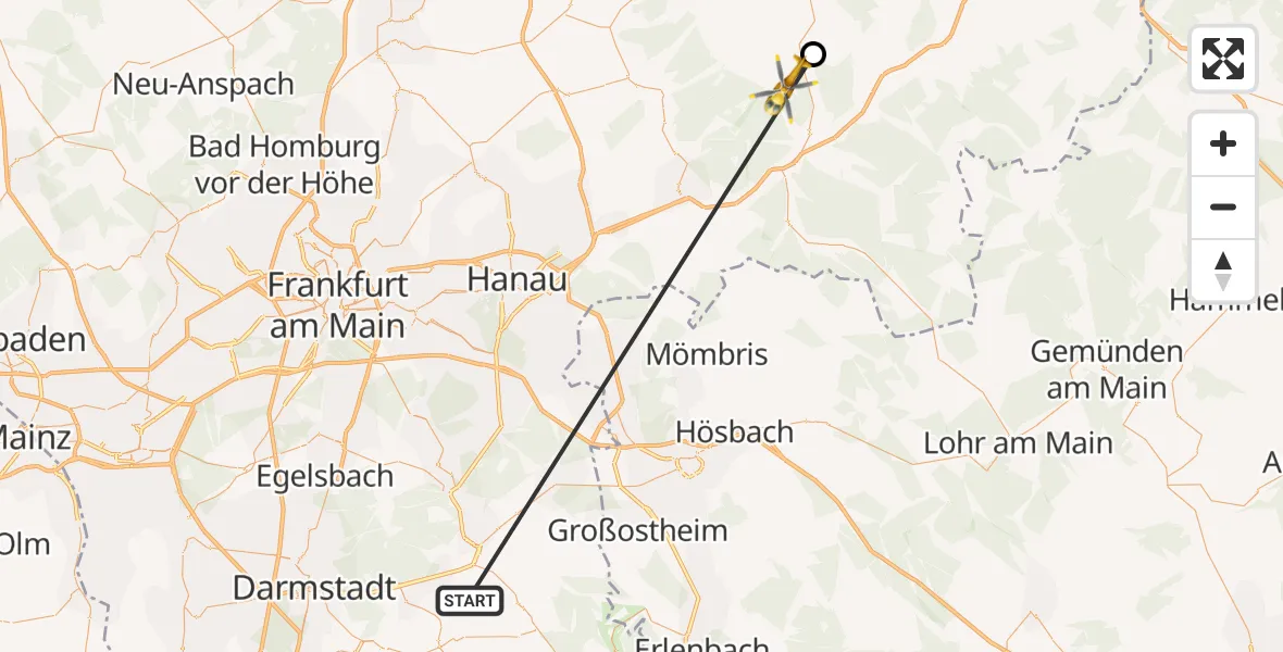 Flugroute Rettungshubschrauber Groß-Zimmern - Wächtersbach, 05 Juli 2026, 11:43
