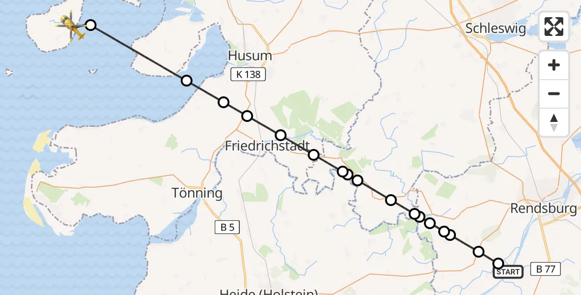 Flugroute Ambulanzhubschrauber Hörsten - Pellworm, 05 Juli 2026, 11:44