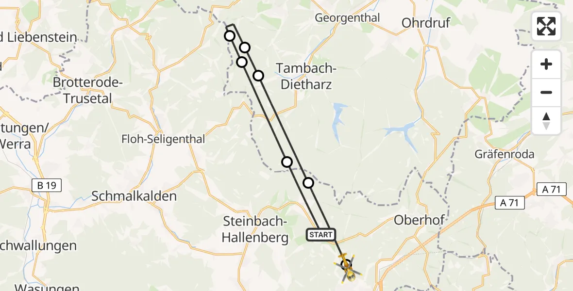 Flugroute Rettungshubschrauber Steinbach-Hallenberg - Zella-Mehlis, 05 Juli 2026, 11:50