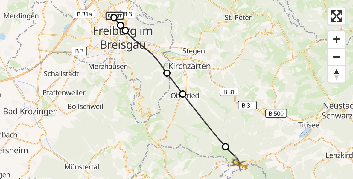 Flugroute Rettungshubschrauber Freiburg im Breisgau Flugplatz - Feldberg (Schwarzwald), 05 Juli 2026, 11:50
