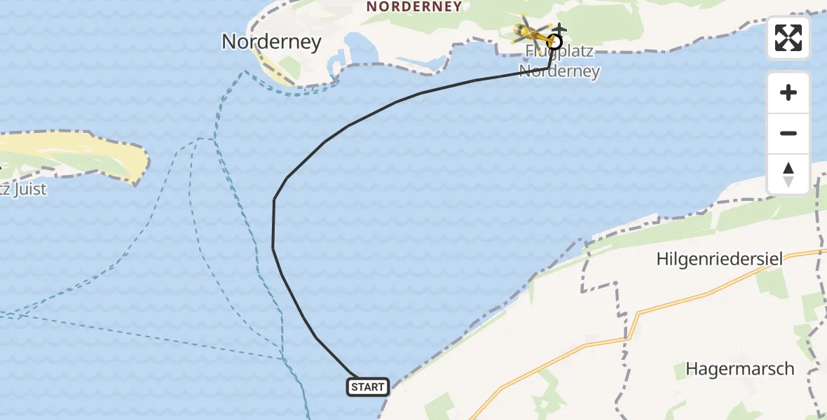 Flugroute Ambulanzhubschrauber Noordzee - Norderney Flughafen, 05 Juli 2026, 11:56