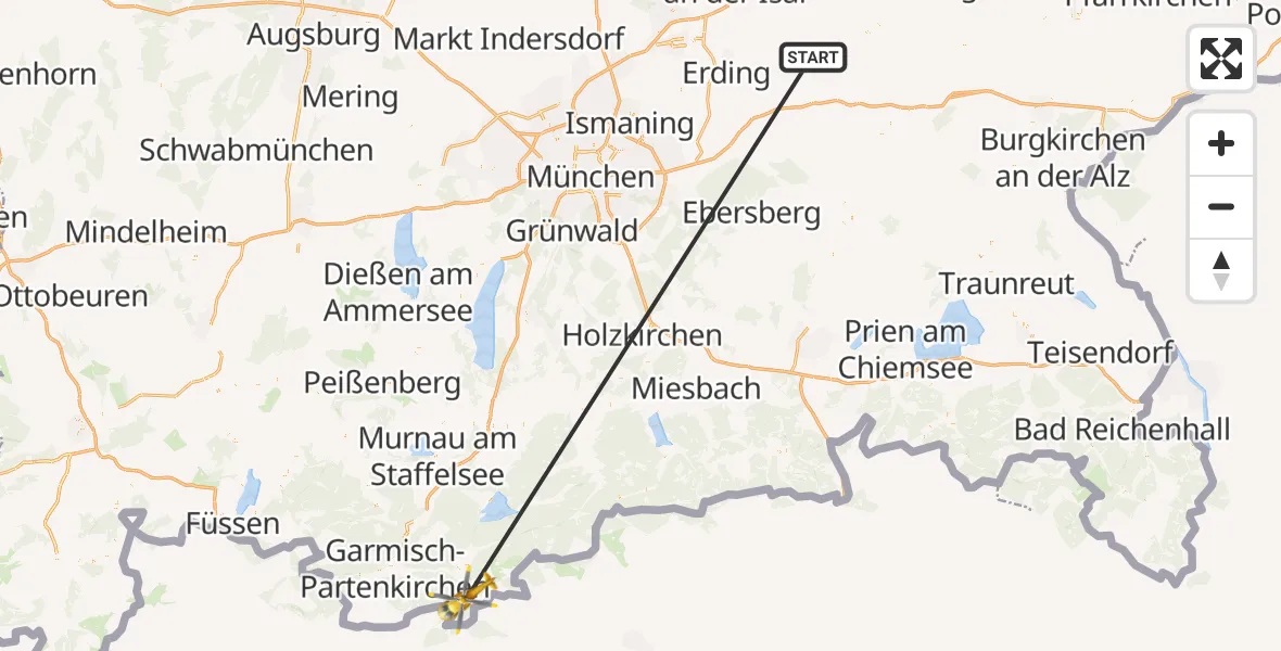 Flugroute Rettungshubschrauber Taufkirchen (Vils) - Mittenwald, 05 Juli 2026, 11:55