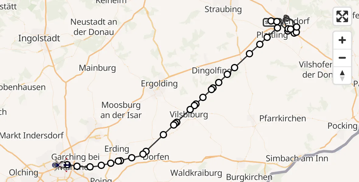 Flugroute Polizeihubschrauber Deggendorf Flugplatz - Oberschleissheim Hubschrauberlandeplatz, 05 Juli 2026, 12:02