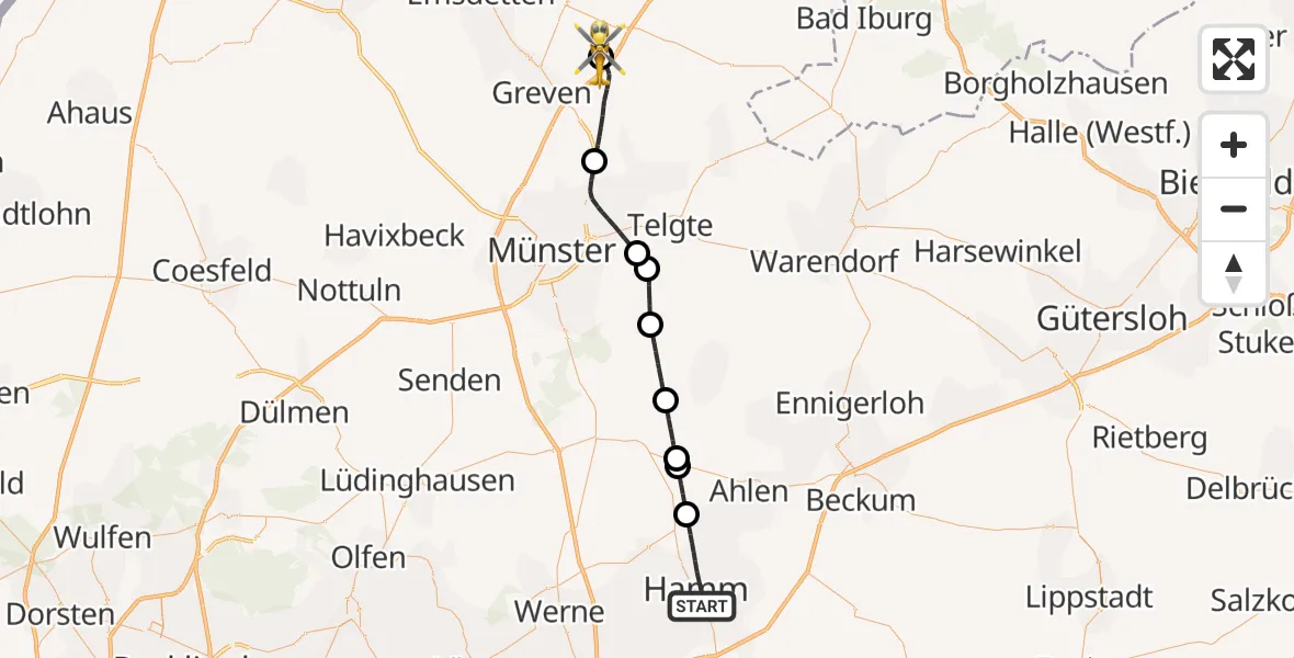 Flugroute Ambulanzhubschrauber Hamm - Christoph  Westfalen-ADAC, 05 Juli 2026, 12:09