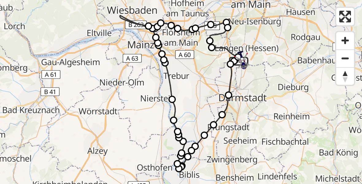 Flugroute Polizeihubschrauber Flughafen Frankfurt-Egelsbach - Flughafen Frankfurt-Egelsbach, 05 Juli 2026, 12:13