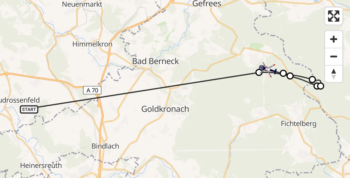 Flugroute Polizeihubschrauber Neudrossenfeld - Bischofsgrüner Forst, 05 Juli 2026, 12:21