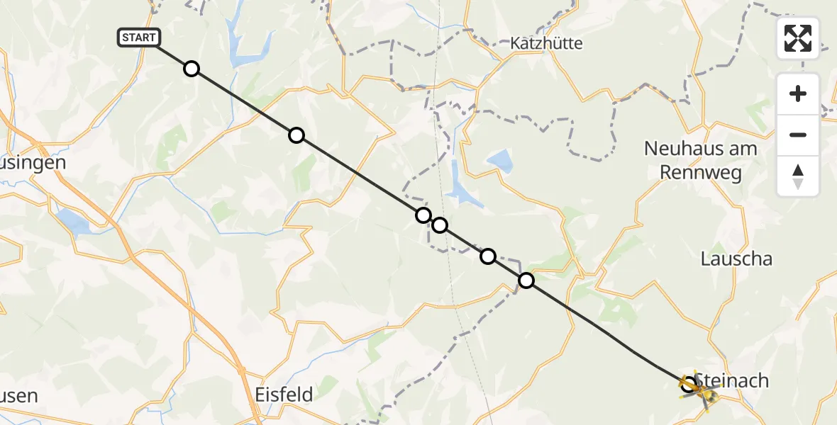 Flugroute Rettungshubschrauber Schleusingen - Steinach, 05 Juli 2026, 12:23