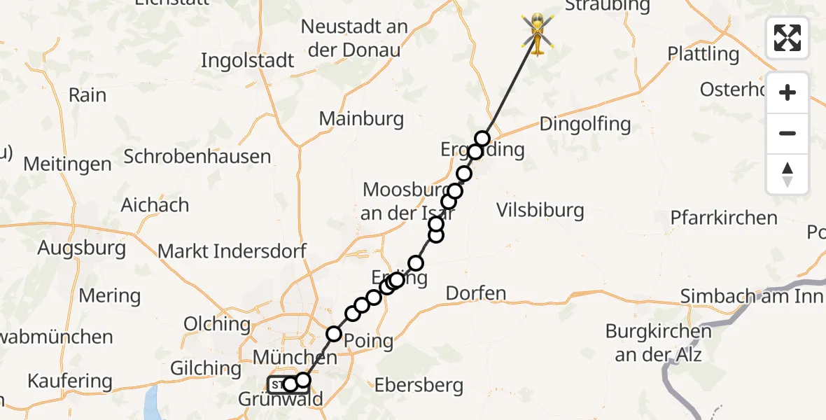 Flugroute Rettungshubschrauber ADAC Air Rescue Center Hubschrauberlandeplatz (Christoph 1) - Geiselhöring, 05 Juli 2026, 12:24