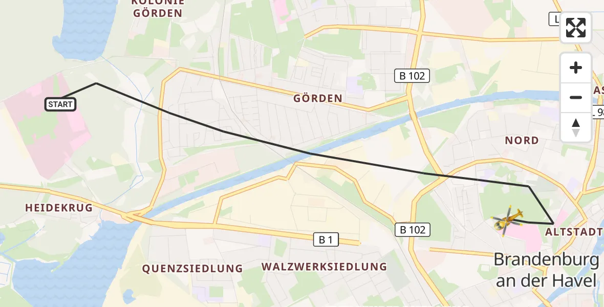 Flugroute Rettungshubschrauber Brandenburg an der Havel - Brandenburg an der Havel, 05 Juli 2026, 12:27