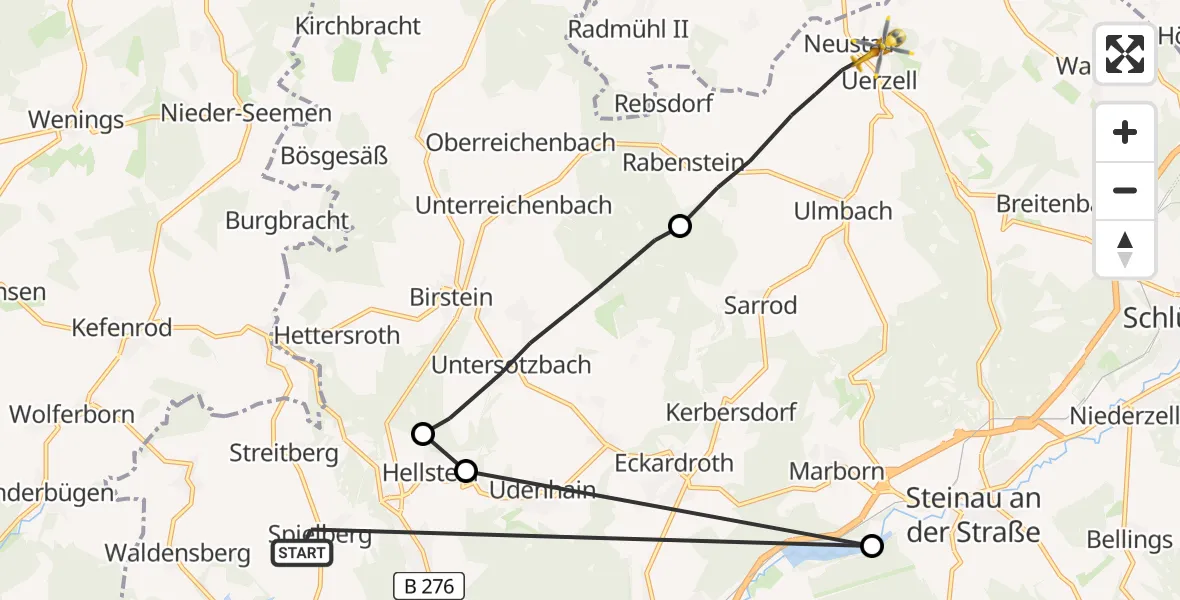 Flugroute Rettungshubschrauber Brachttal - Steinau an der Straße, 05 Juli 2026, 12:29