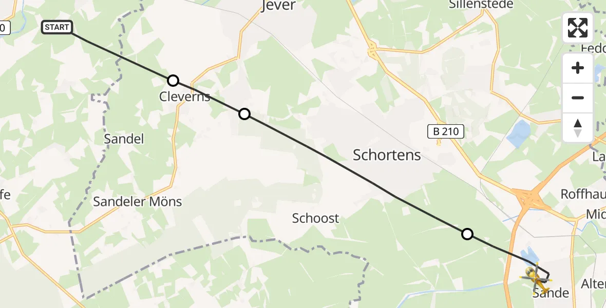 Flugroute Rettungshubschrauber Wittmund - Sande, 05 Juli 2026, 12:37