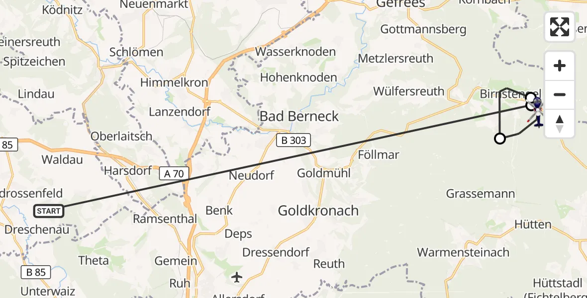 Flugroute Polizeihubschrauber Neudrossenfeld - Bischofsgrüner Forst, 05 Juli 2026, 12:39