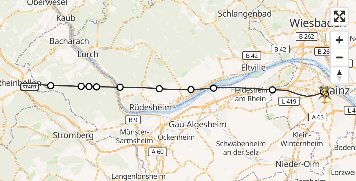 Flugroute Rettungshubschrauber Dichtelbach - Mainz University Hospital, 05 Juli 2026, 12:45