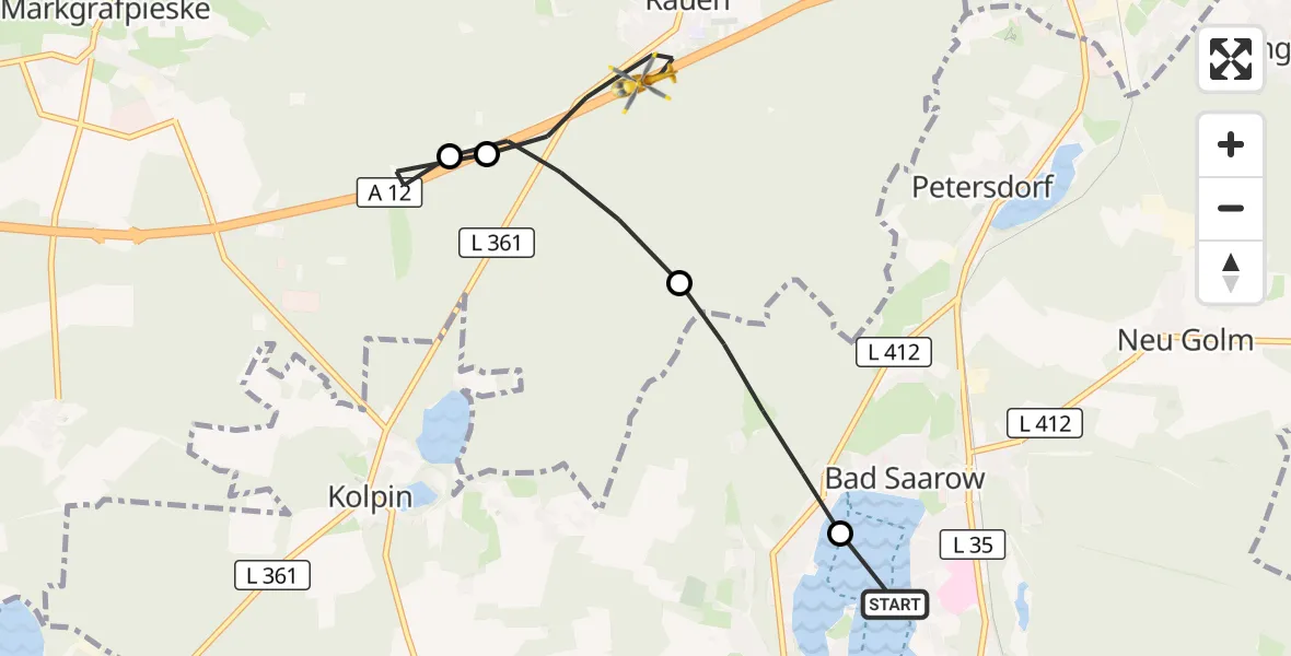 Flugroute Rettungshubschrauber Bad Saarow Hospital - Rauen, 05 Juli 2026, 12:51