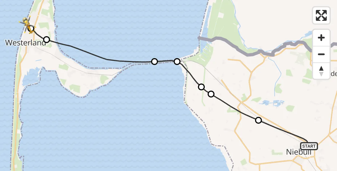 Flugroute Ambulanzhubschrauber Niebüll - Sylt, 05 Juli 2026, 12:55