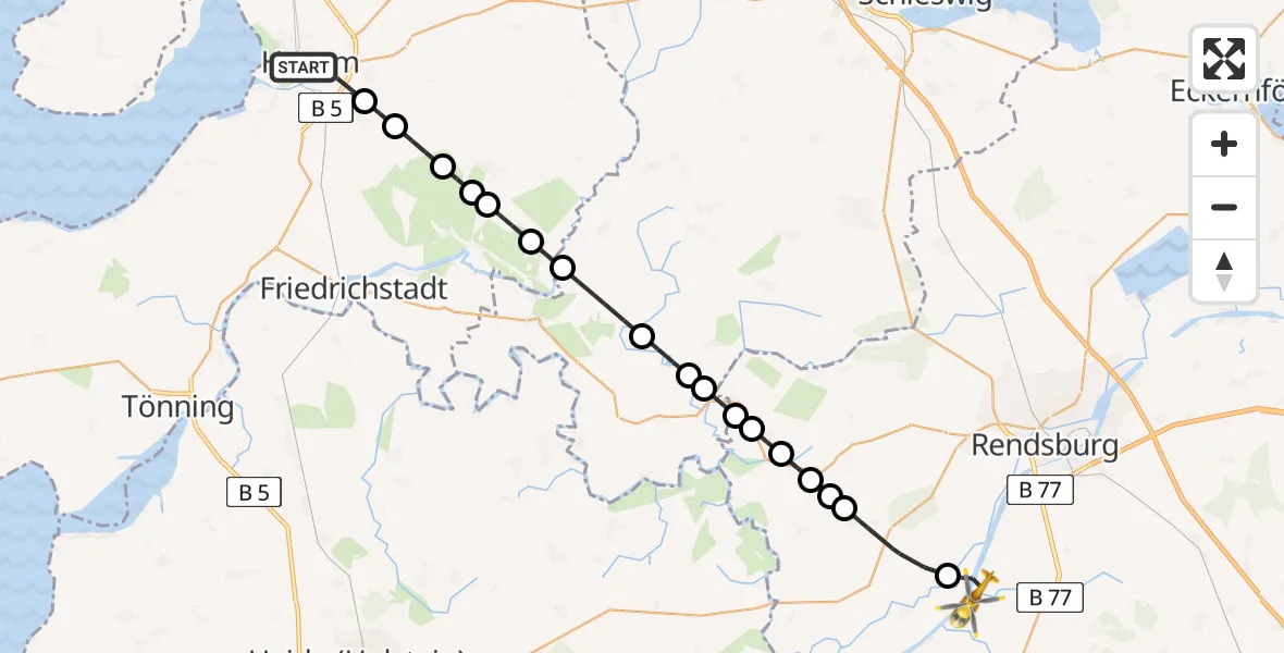 Flugroute Ambulanzhubschrauber Husum - Hörsten, 05 Juli 2026, 12:55
