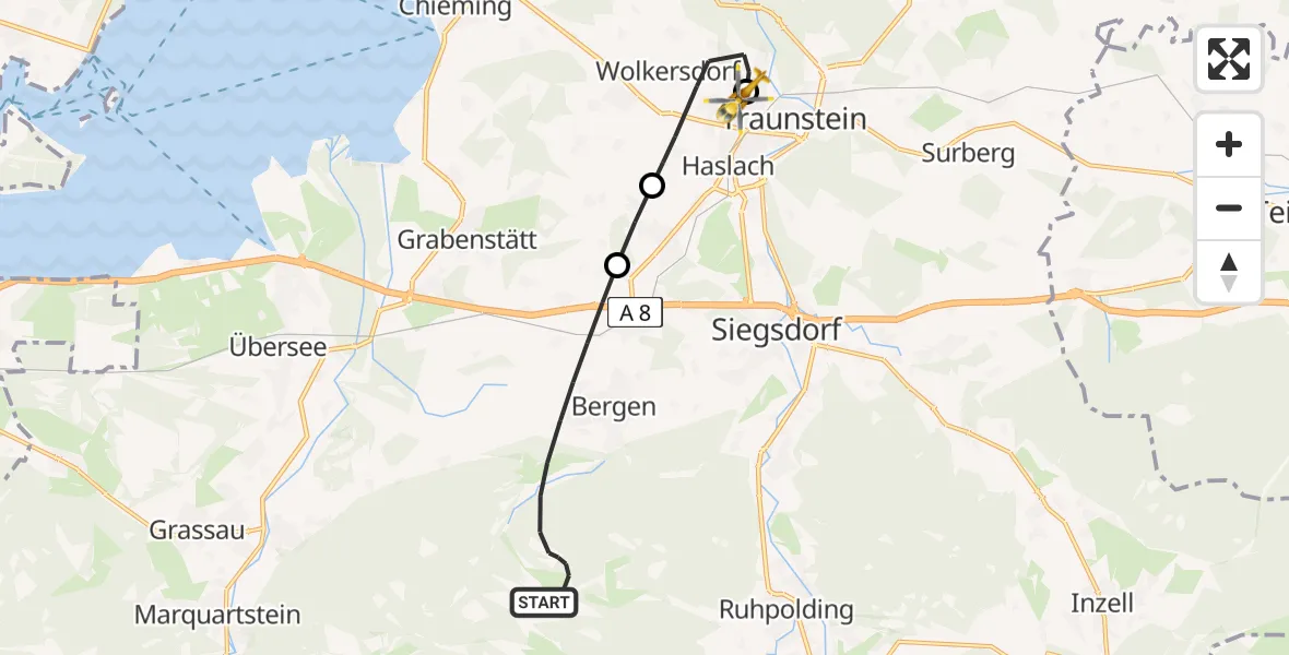Flugroute Rettungshubschrauber Bergen - Traunstein Hospital, 05 Juli 2026, 12:57