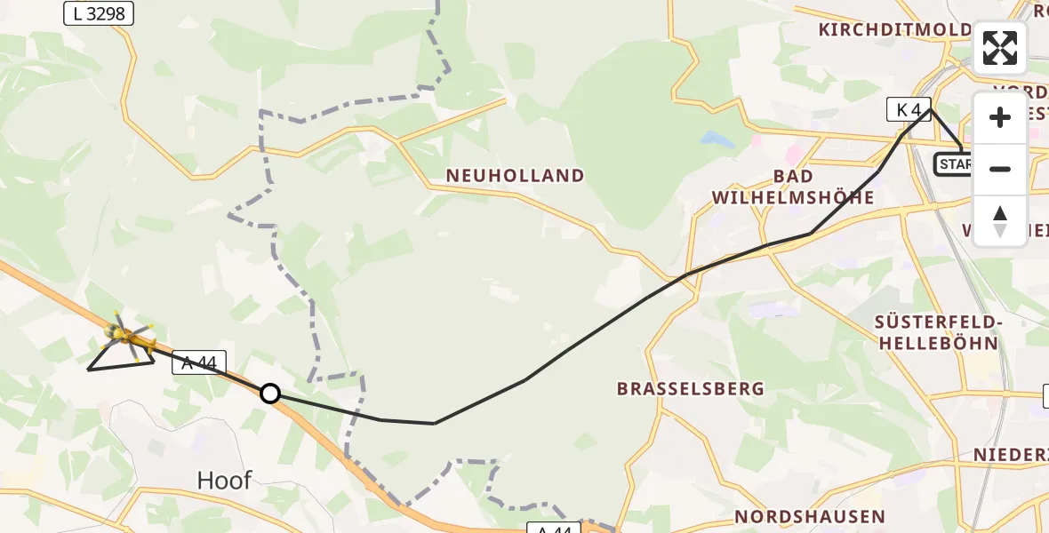 Flugroute Rettungshubschrauber Kassel - Schauenburg, 05 Juli 2026, 12:59
