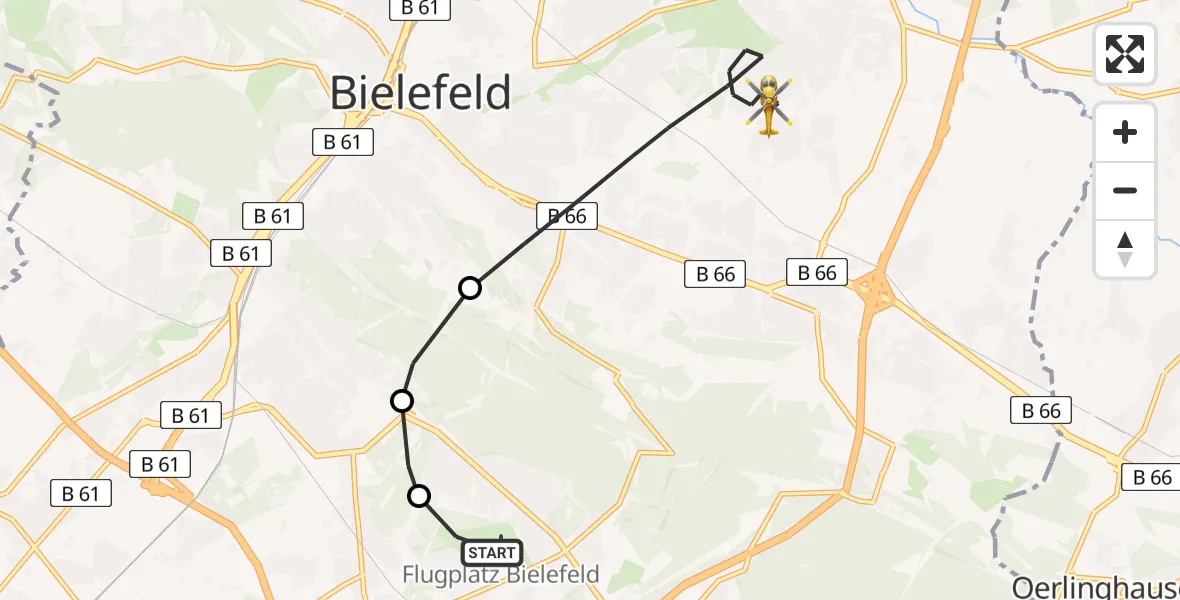 Flugroute Rettungshubschrauber Bielefeld Flughafen - Bielefeld, 05 Juli 2026, 13:02
