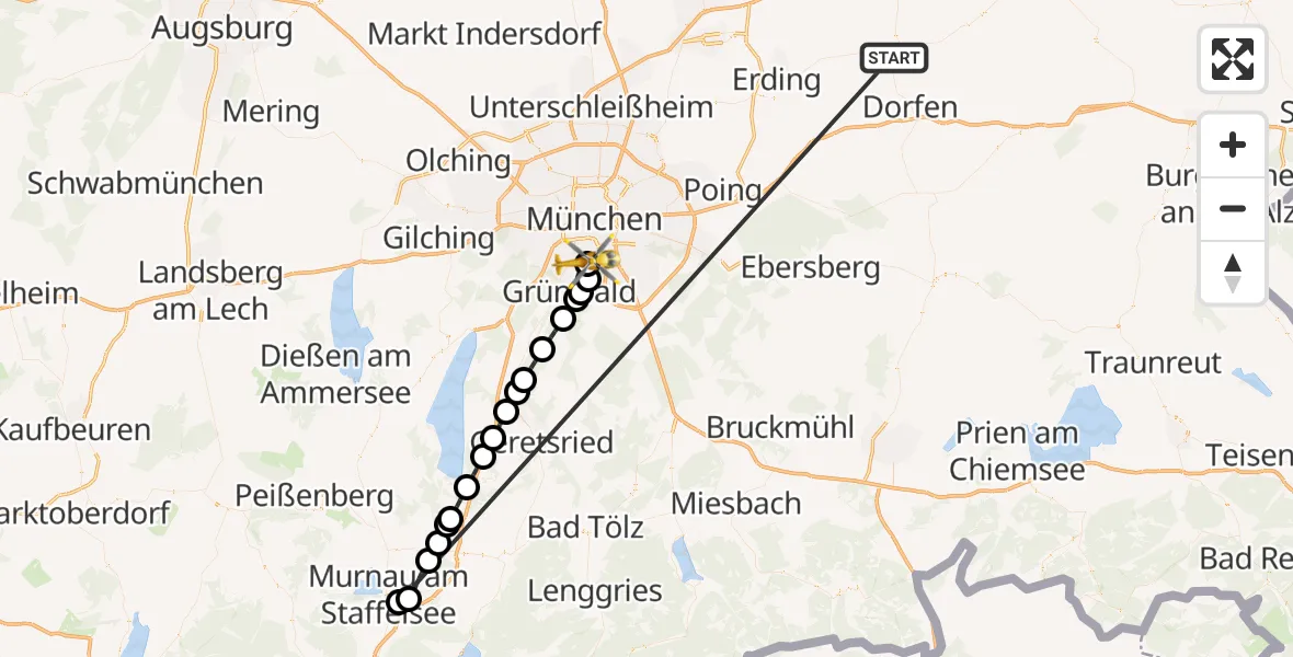 Flugroute Rettungshubschrauber Taufkirchen (Vils) - ADAC Air Rescue Center Hubschrauberlandeplatz (Christoph 1), 05 Juli 2026, 13:08