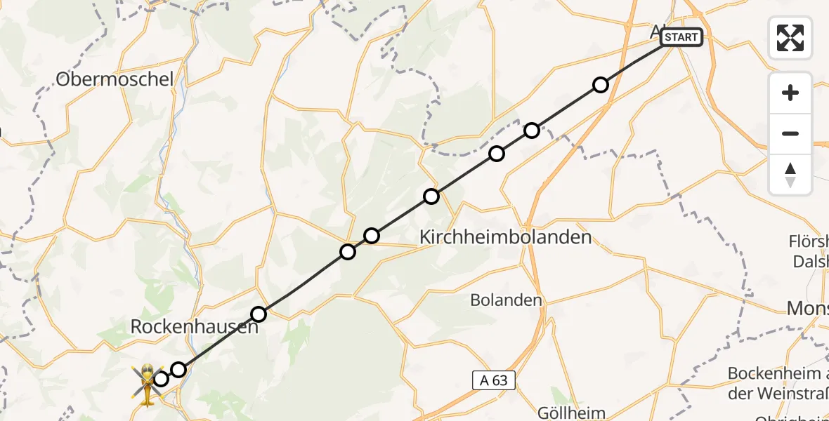 Flugroute Rettungshubschrauber Alzey - Imsweiler UL, 05 Juli 2026, 13:11
