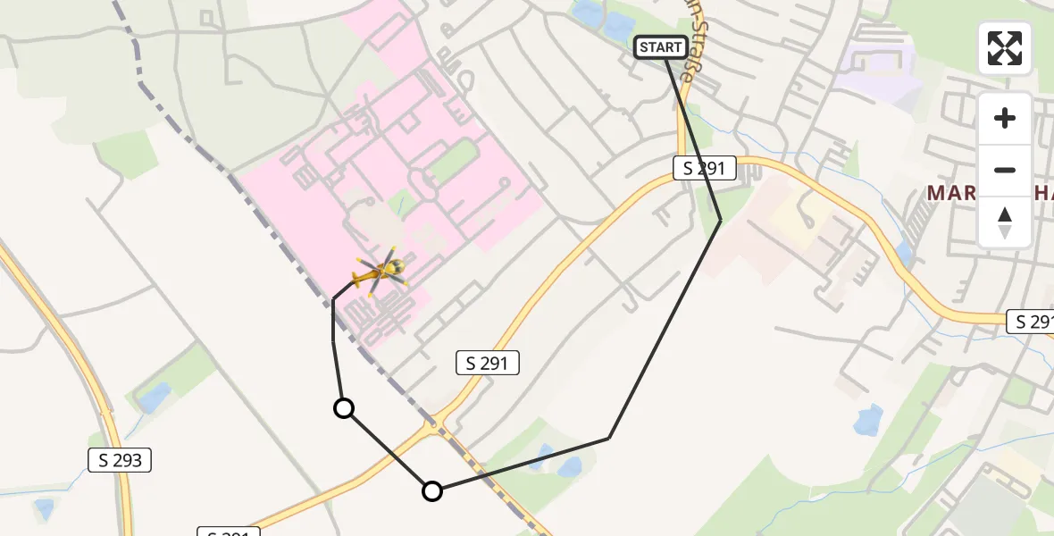 Flugroute Rettungshubschrauber Zwickau - ADAC Air Rescue Station Zwickau Hubschrauberlandeplatz, 05 Juli 2026, 13:12