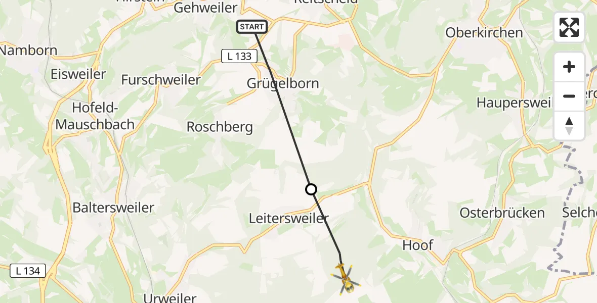 Flugroute Rettungshubschrauber Freisen - St. Wendel, 05 Juli 2026, 13:14