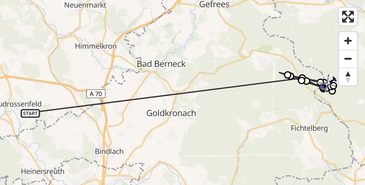 Flugroute Polizeihubschrauber Neudrossenfeld - Vordorfer Forst, 05 Juli 2026, 13:16