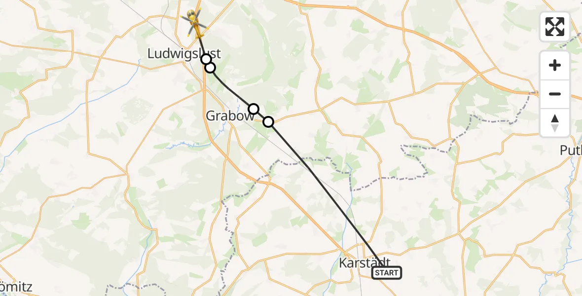 Flugroute Rettungshubschrauber Karstädt - Groß Laasch, 05 Juli 2026, 13:23