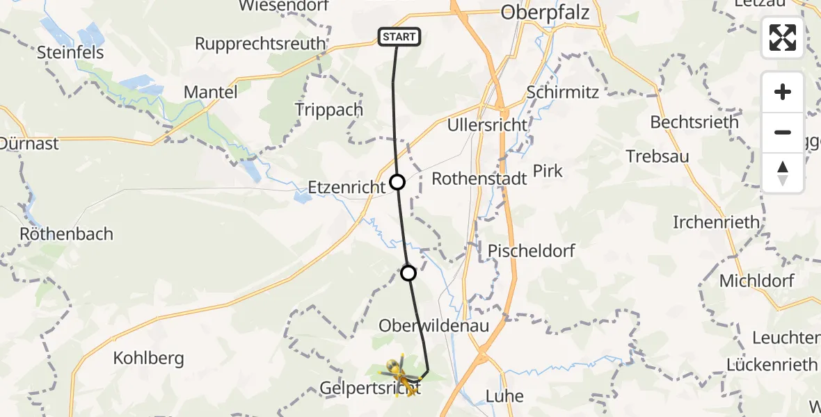 Flugroute Rettungshubschrauber Weiden i.d.OPf. - Luhe-Wildenau, 05 Juli 2026, 13:23