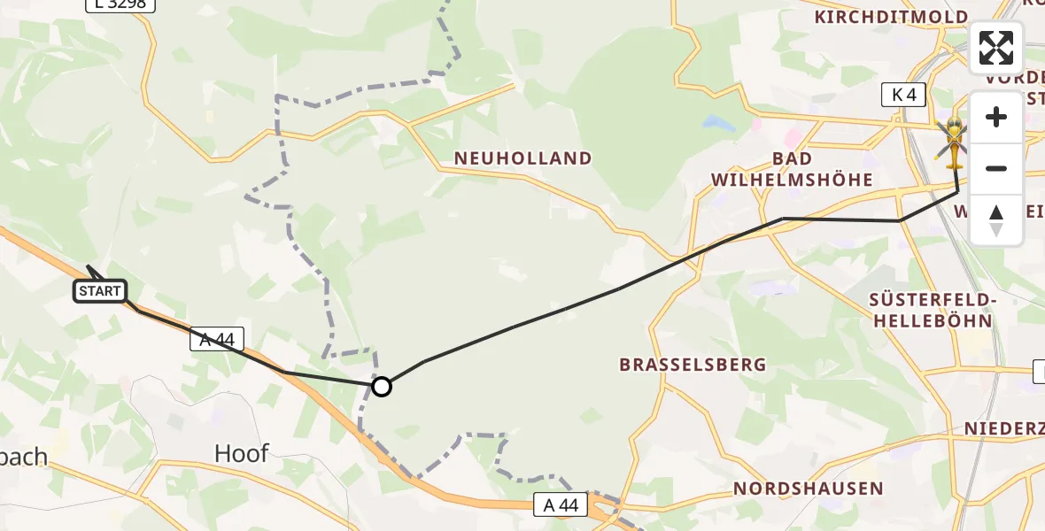 Flugroute Rettungshubschrauber Schauenburg - Kassel, 05 Juli 2026, 13:38