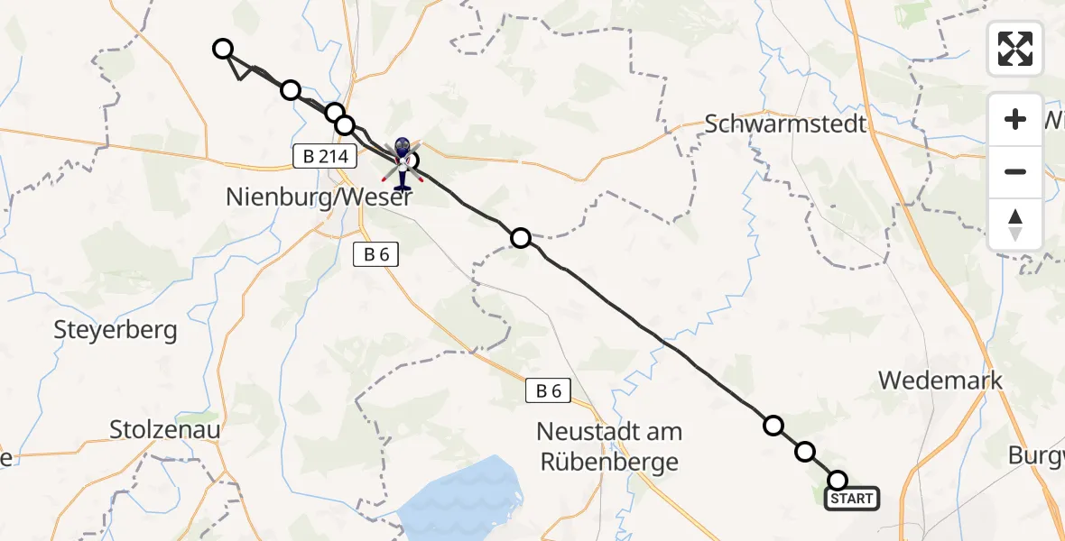 Flugroute Polizeihubschrauber Flughafen Hannover - Nienburg (Weser), 05 Juli 2026, 13:43