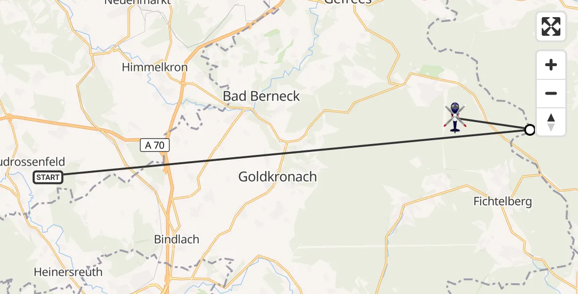 Flugroute Polizeihubschrauber Neudrossenfeld - Bischofsgrüner Forst, 05 Juli 2026, 13:44