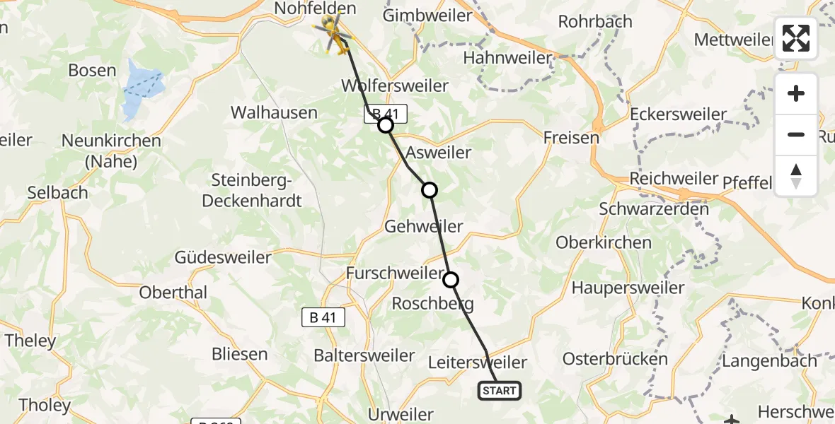 Flugroute Rettungshubschrauber St. Wendel - Nohfelden, 05 Juli 2026, 13:53