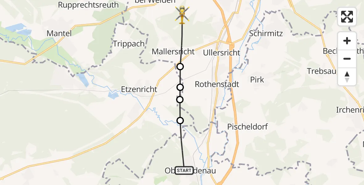 Flugroute Rettungshubschrauber Luhe-Wildenau - Weiden i.d.OPf., 05 Juli 2026, 13:58