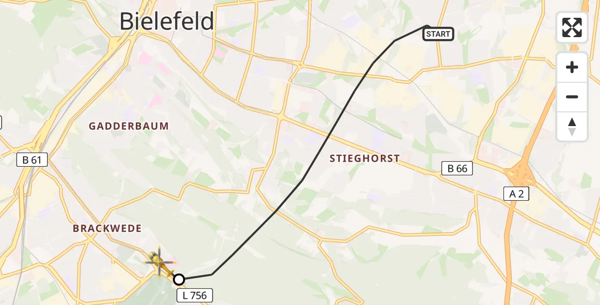 Flugroute Rettungshubschrauber Bielefeld - Luftrettungszentrum Bielefeld, 05 Juli 2026, 14:00