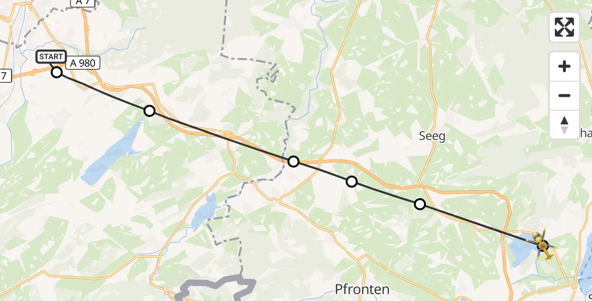Flugroute Rettungshubschrauber Kempten-Durach Flugplatz - Füssen, 05 Juli 2026, 14:02