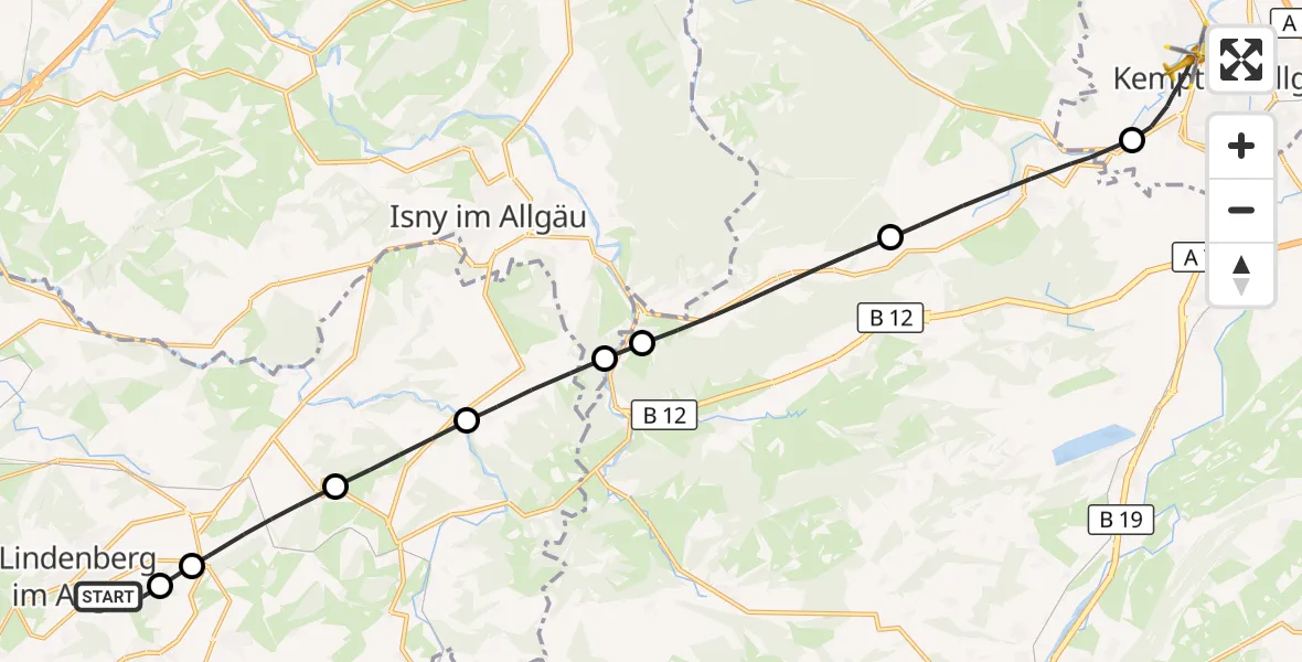Flugroute Rettungshubschrauber Weiler-Simmerberg - Kempten (Allgäu), 05 Juli 2026, 14:36