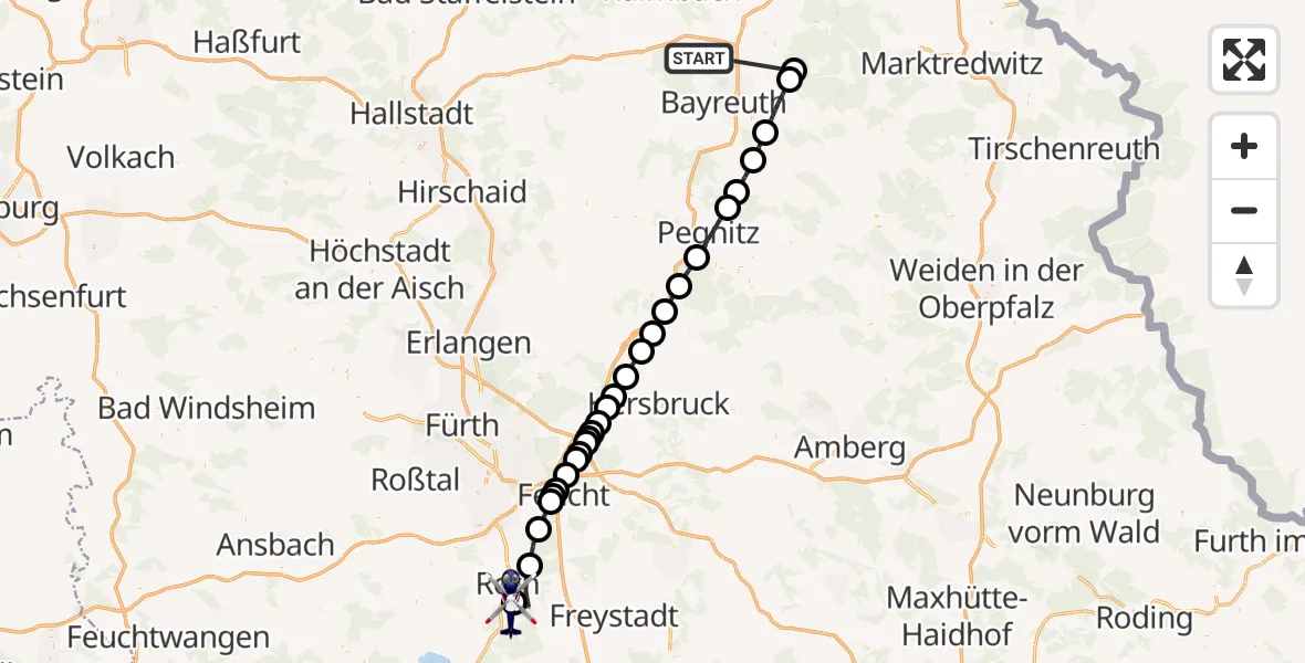Flugroute Polizeihubschrauber Neudrossenfeld - Flugplatz Roth, 05 Juli 2026, 14:41