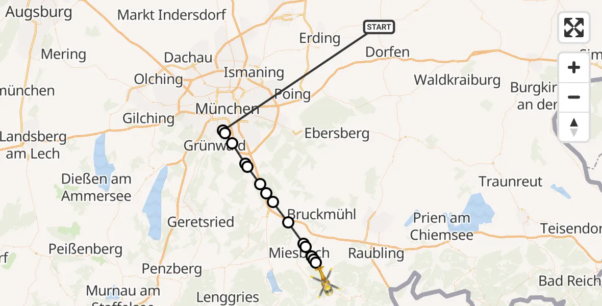 Flugroute Rettungshubschrauber Taufkirchen (Vils) - Fischbachau, 05 Juli 2026, 14:42